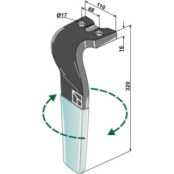 Dent pour herses rotatives (DURAFACE) 320mm, droit - Kuhn - 52556400