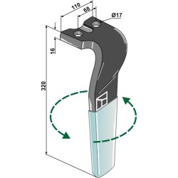 Dent pour herses rotatives (DURAFACE) 320mm, gauche - Kuhn - 52556500