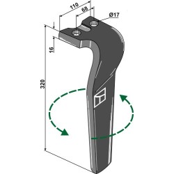 Dent pour herses rotatives 320mm, gauche - Kuhn - 525.395.00 - 525.605.00