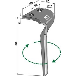 Dent pour herses rotatives 335mm, droit - Maschio / Gaspardo - 36100159
