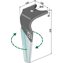 Dent pour herses rotatives (DURAFACE) 315mm, droit - Kuhn - K2502250