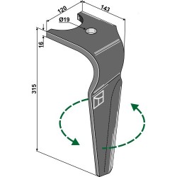 Dent pour herses rotatives 315mm, gauche - Kuhn - K2500090