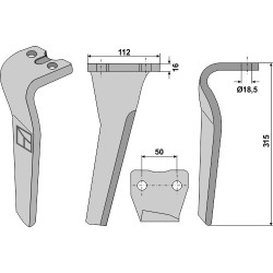 Dent pour herses rotatives 315mm, droit - Sicma