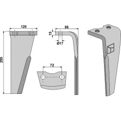 Dent pour herses rotatives 295mm, droit - Niemeyer - 034578