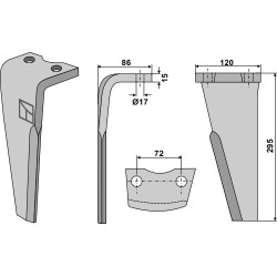 Dent pour herses rotatives 295mm, gauche - Niemeyer - 034577
