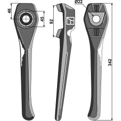 Dent pour herses rotatives 342mm, droit - Lely - 1.1699.0112.0