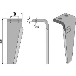 Dent pour herses rotatives 280mm, droit - Muratori - 12012300