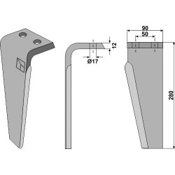 Dent pour herses rotatives 280mm, gauche - Muratori - 12012400