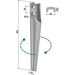 Dent pour herses rotatives 385mm, droit - Eberhardt - 301896