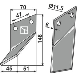Dent rotative 180x70mm, gauche - Rota Dairon - 450.1002