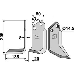 Couteau 206x80mm, gauche - Pegoraro - 5379