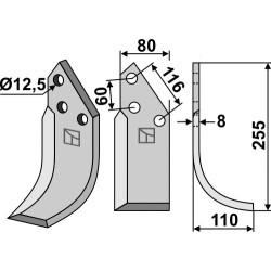 Couteau 255x80mm, droit - Pegoraro - 833