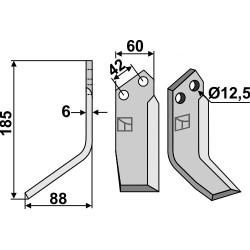 Couteau 185x60mm, gauche - Pasquali - N.F. 592/598 - 500113