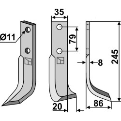 Couteau 245x35mm, droit - Pasquali - AX 20/21 (599)