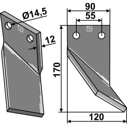 Dent rotative 170x90mm, droit - Ortiflor - 344002