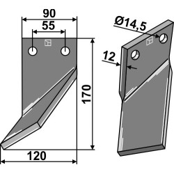 Dent rotative 170x90mm, gauche - Ortiflor - 344002