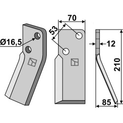 Dent rotative 210x70mm, droit - Massano