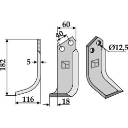 Couteau 182x60mm, gauche - Maschio / Gaspardo - 73100405