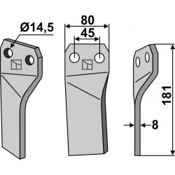 Dent rotative 181x80mm, droit - Maschio / Gaspardo - 26100417