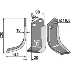 Couteau 220x90mm, gauche - Maschio / Gaspardo - 9400415