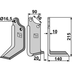 Couteau 215x90mm, droit - Maschio / Gaspardo - M09400418