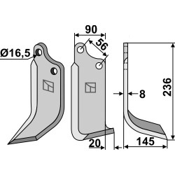Couteau 236x09mm, droit - Maschio / Gaspardo - 24100406