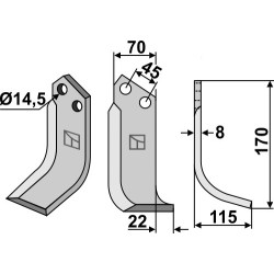 Couteau 170x70mm, droit - Maletti