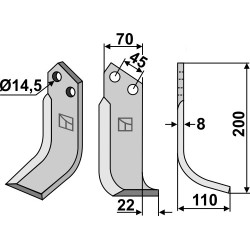 Couteau 200x70mm, droit - Maletti - 100 077