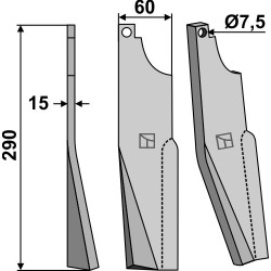 Dent rotative 290x60mm, gauche - Kuhn - K16103700