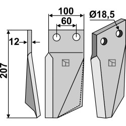 Dent rotative 207x100mm, gauche - Kuhn - 523600
