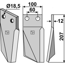 Dent rotative 207x100mm, droit - Kuhn - 523599