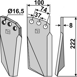 Dent rotative 222x100mm, droit - Kuhn - 523252