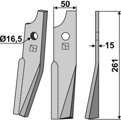 Dent rotative 261x50mm, droit - Kuhn - 523250