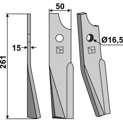 Dent rotative 261x50mm, gauche - Kuhn - 523250