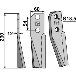 Dent rotative 230x60mm, gauche - Kuhn - 522601