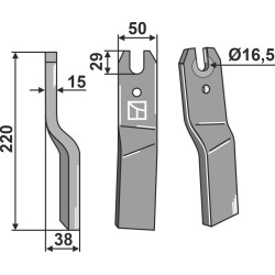 Dent rotative 220x50mm, gauche - Kuhn - K1602780