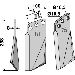 Dent rotative 258x100mm, gauche - Kuhn - 522603