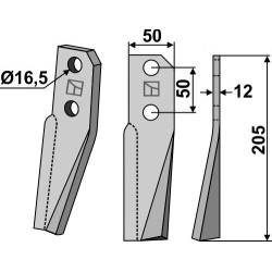 Dent rotative 205x50mm, droit - Kuhn - 519165