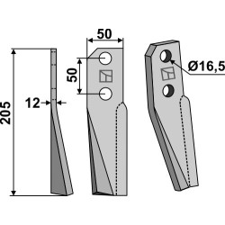 Dent rotative 205x50mm, gauche - Kuhn - 519166