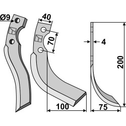 Couteau 200x40mm, droit - Iseki - 1349-716-0020-1