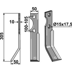 Dent rotative 305x50mm, gauche - Simon