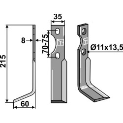 Dent rotative 215x35mm, gauche - Simon