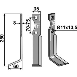 Dent rotative 250x35mm, gauche - Simon