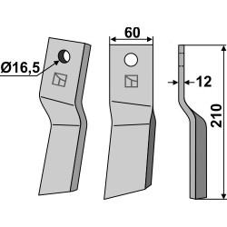 Dent rotative 210x60mm, droit - Howard - 184216