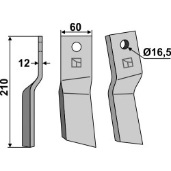 Dent rotative 210x60mm, gauche - Howard - 184215