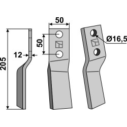 Dent rotative 205x50mm, gauche - Howard - 647254