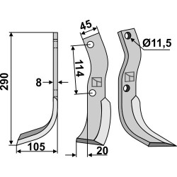 Couteau 290x45mm, gauche - Howard - 626093(624398)