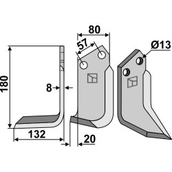 Couteau 180x80mm, gauche - Howard - 73000103903V