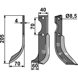 Couteau 205x40mm, gauche - Honda - F300