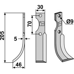 Couteau 205x30mm, gauche - Honda - F300